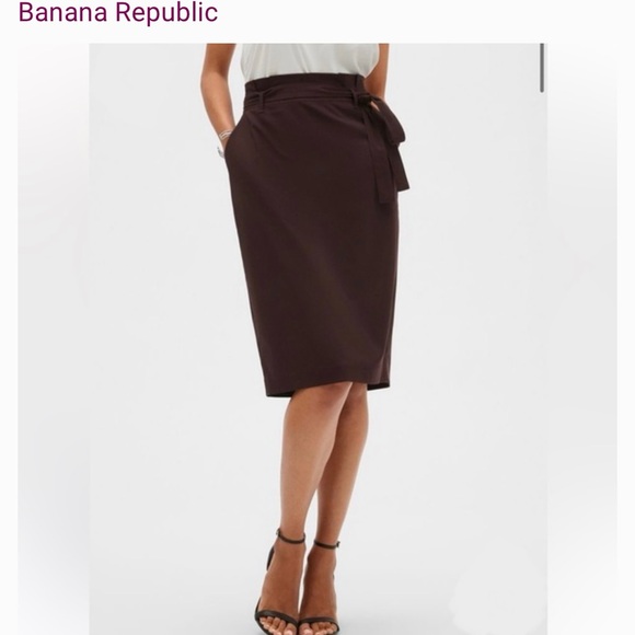 Banana Republic Burgundy Knee-Length Pencil Skirt with Tie Front - Picture 1 of 6